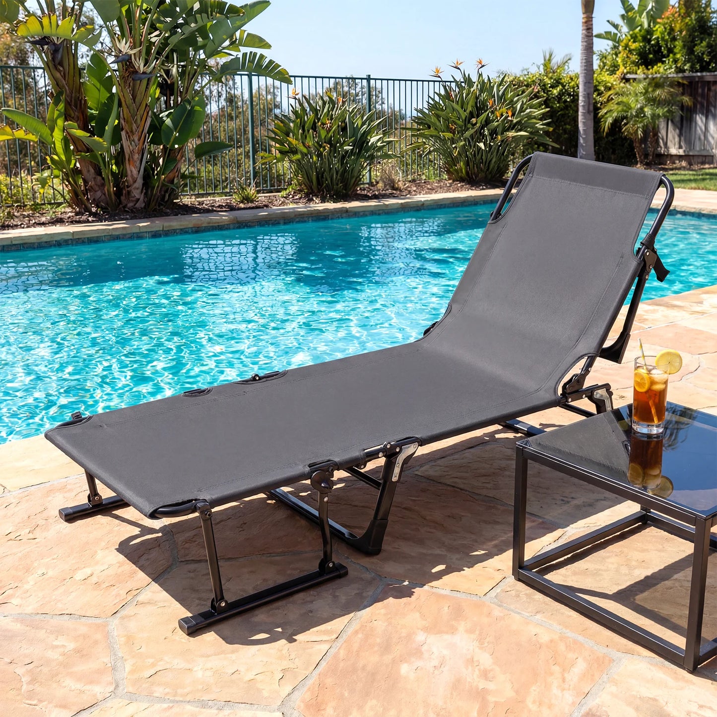 Folding Camping Cot with Mattress 3 in 1 Convertible Single Sofa Chaise Lounge Chair Sleeper-Gray