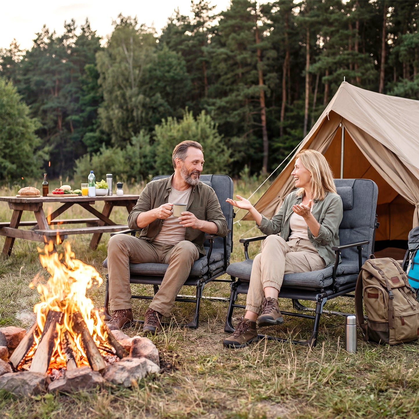 Folding Camping Cot with Mattress 3 in 1 Convertible Single Sofa Chaise Lounge Chair Sleeper-Gray