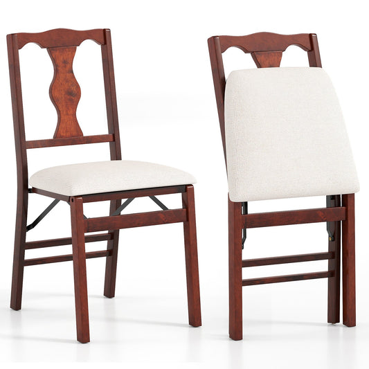 Folding Chairs Set of 2 Upholstered Dining Chairs with Comfy Padded Seats-Brown