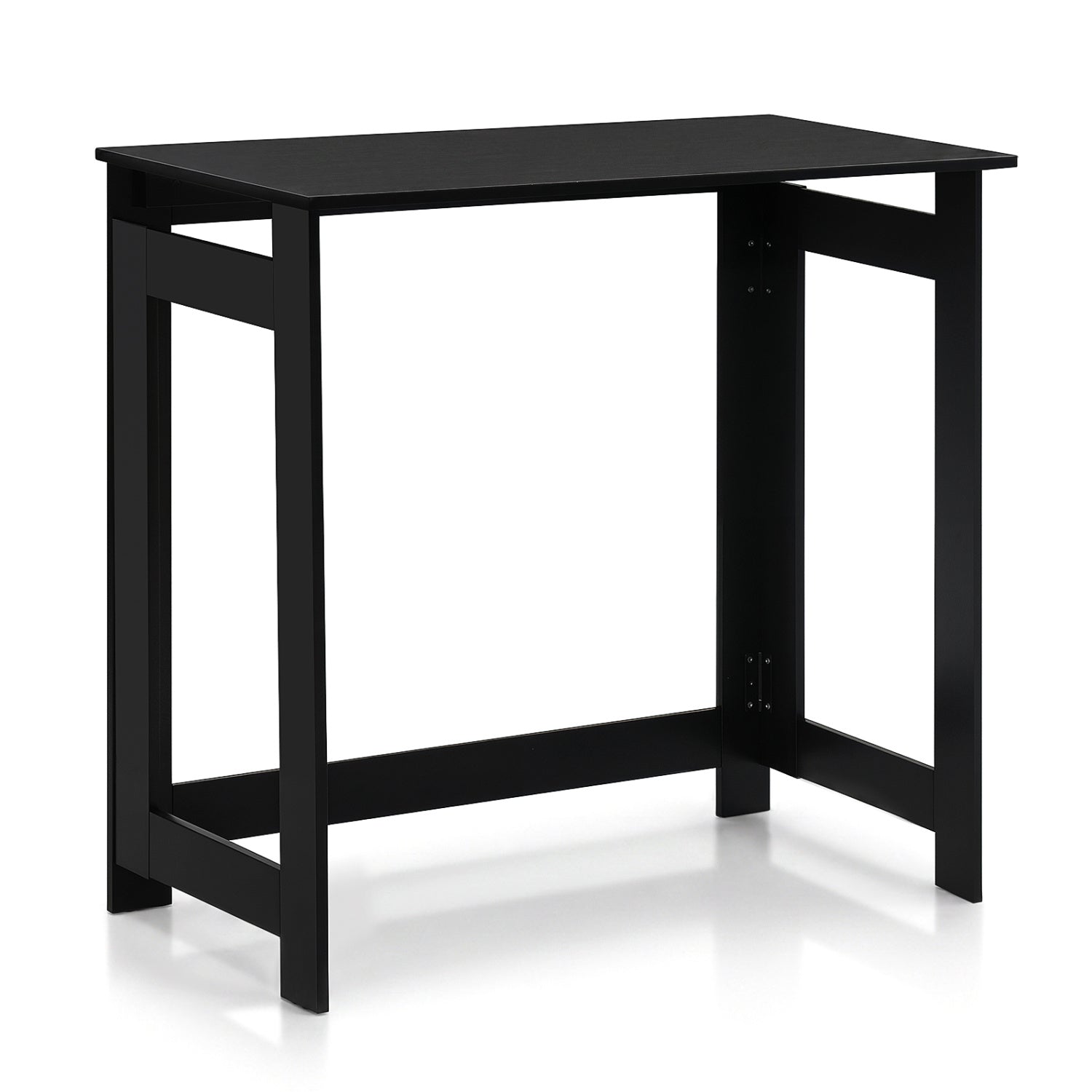 Black folding console table with foldable legs, ideal for entryways, by Wilsons Home Store.