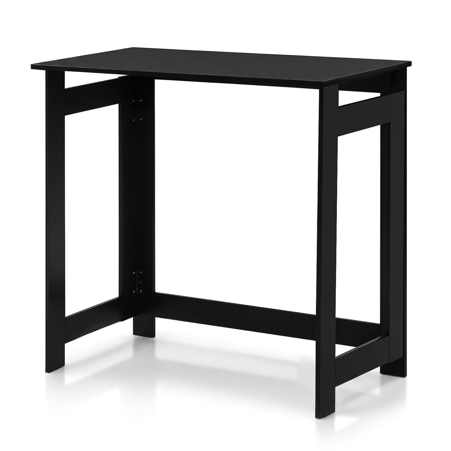 Black folding console table with foldable legs, ideal for entryway or small space furniture from Wilsons Home Store.