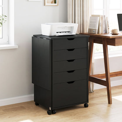 Folding Desk with Storage Drawers and Wheels for Dorms Apartments-Black