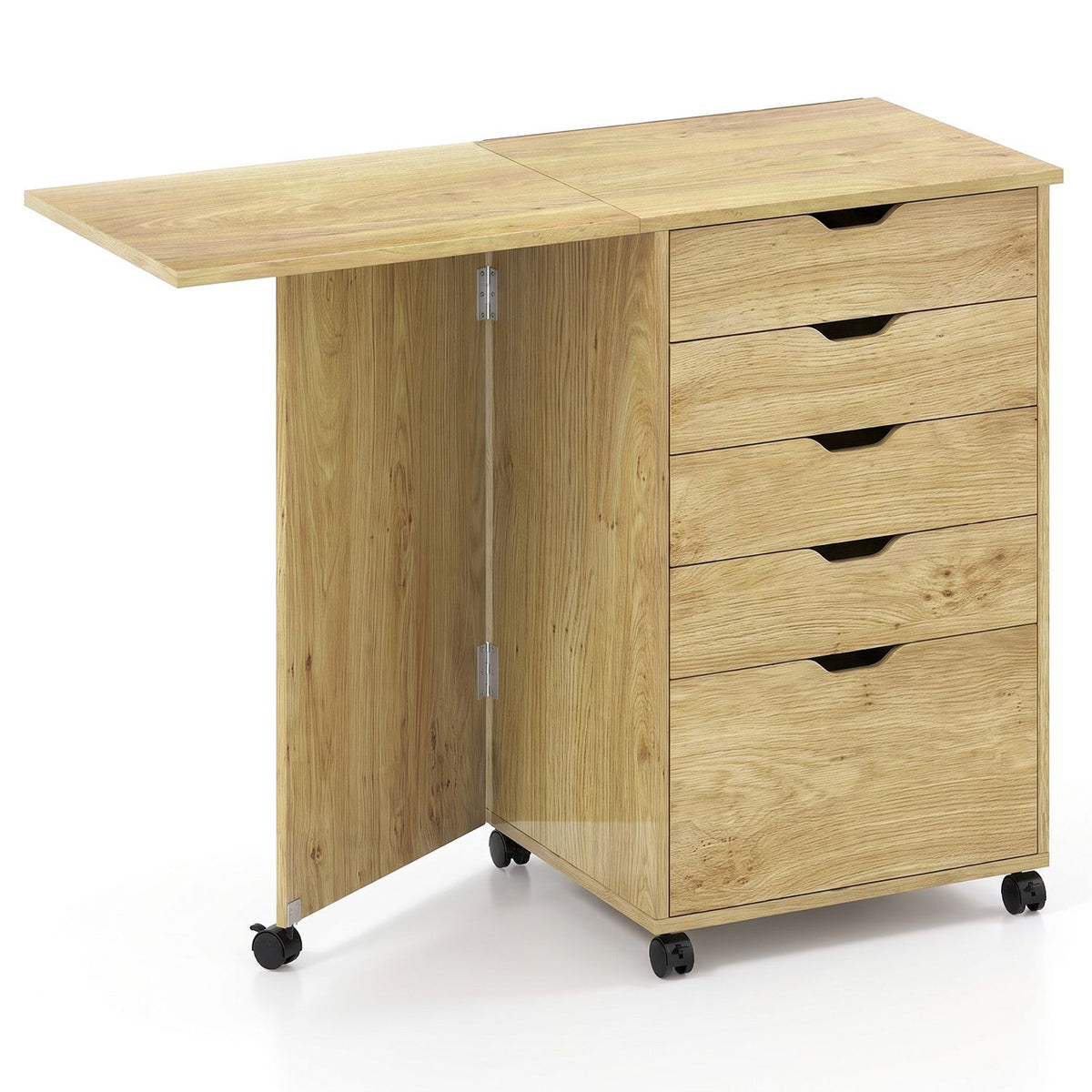 Folding Desk with Storage Drawers and Wheels for Dorms Apartments-Black