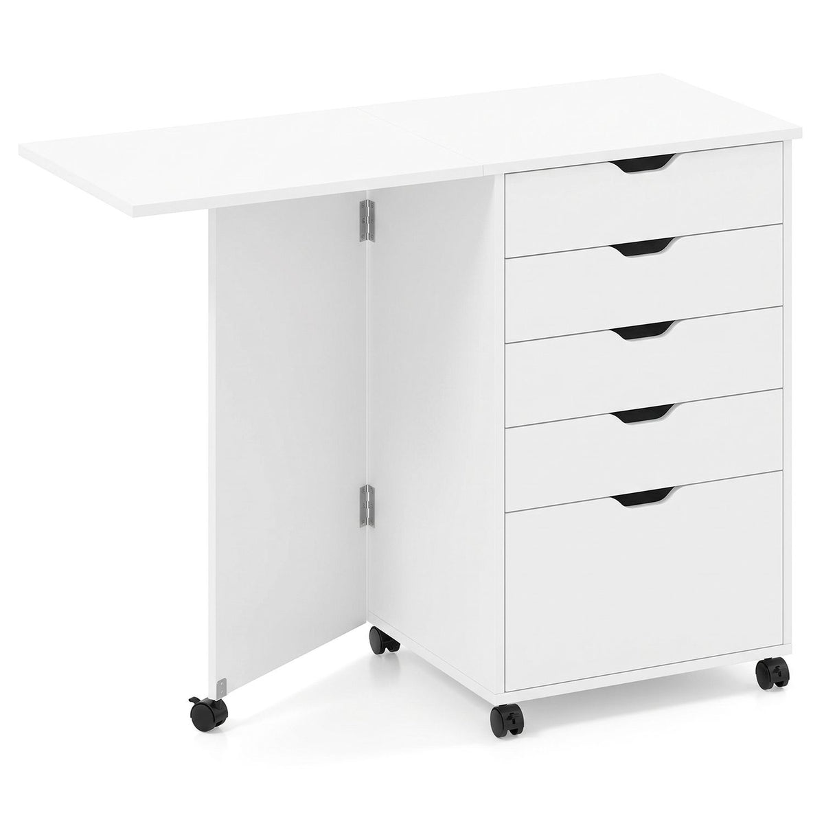 Folding Desk with Storage Drawers and Wheels for Dorms Apartments-Black