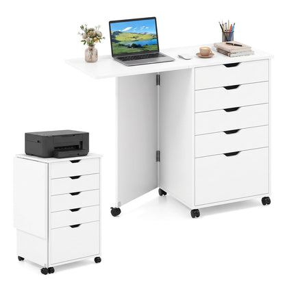 Folding Desk with Storage Drawers and Wheels for Dorms Apartments-Black