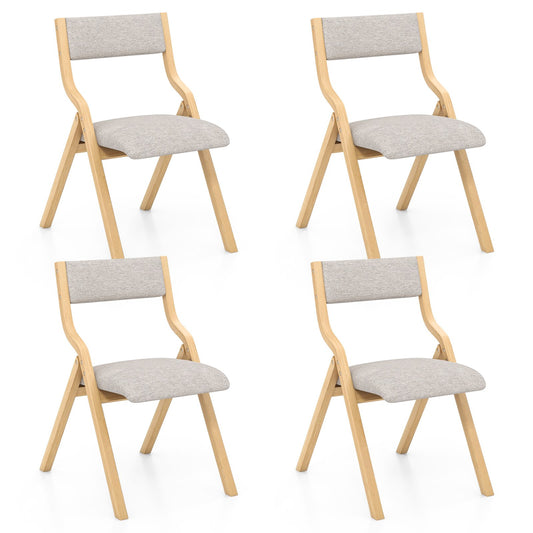 Folding Dining Chair Set of 4 Wooden Upholstered Dining Chairs with Solid Wood Frame