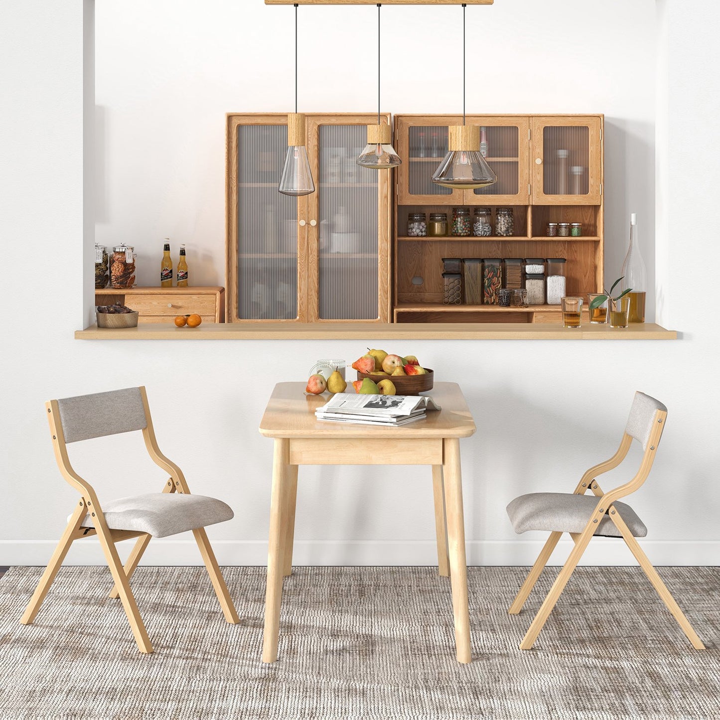 Folding Dining Chair Set of 4 Wooden Upholstered Dining Chairs with Solid Wood Frame