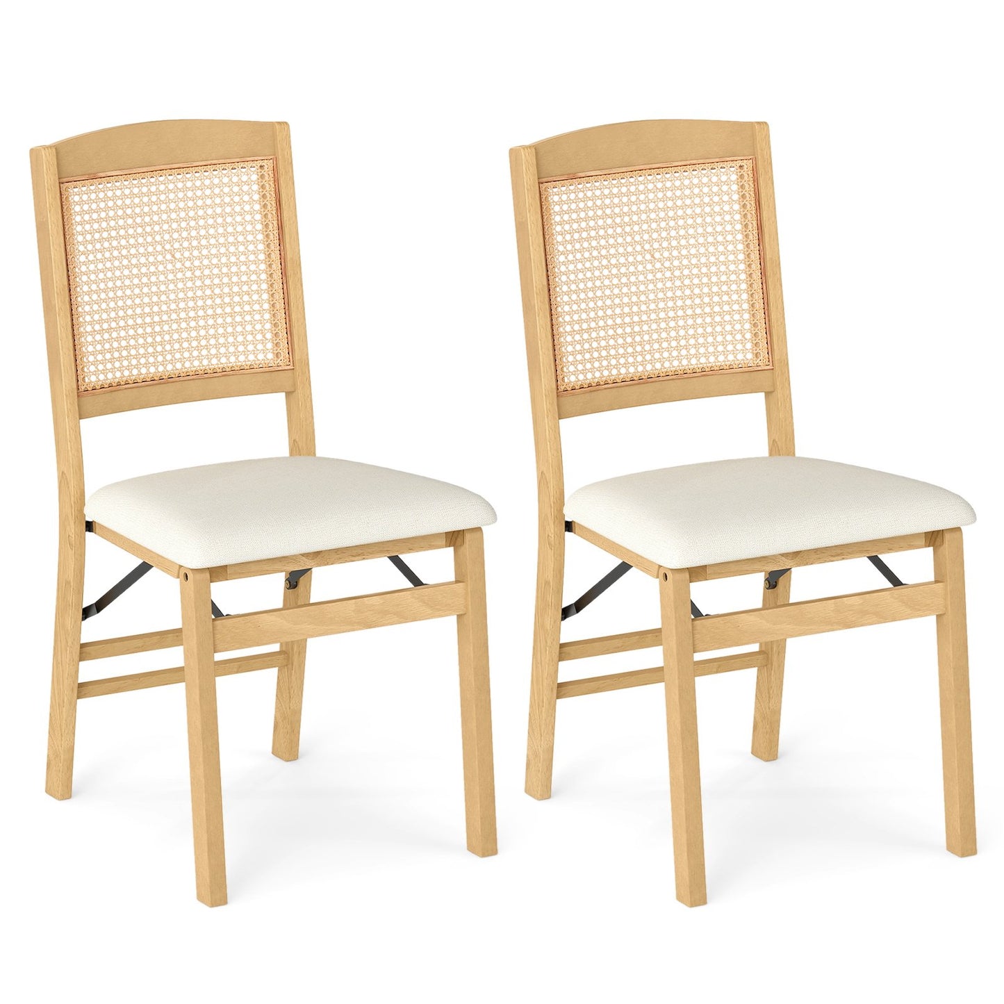 Folding Dining Chairs Set of 2 Rubber Wood Chairs with Linen Padded Seat-Coffee