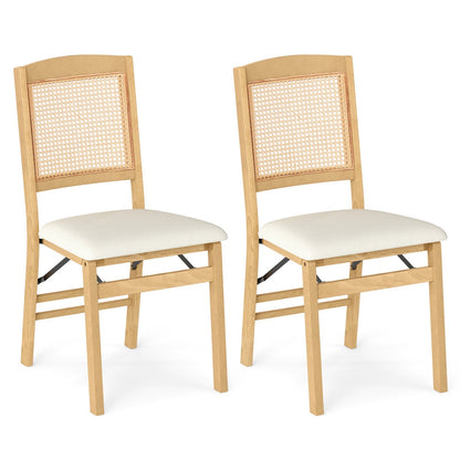 Folding Dining Chairs Set of 2 Rubber Wood Chairs with Linen Padded Seat-Coffee