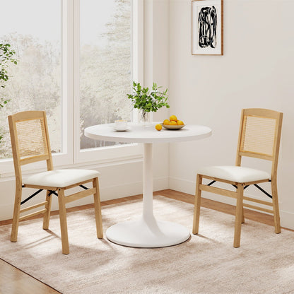 Folding Dining Chairs Set of 2 Rubber Wood Chairs with Linen Padded Seat-Coffee