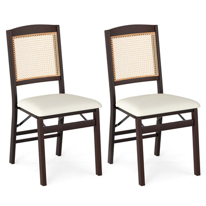 Folding Dining Chairs Set of 2 Rubber Wood Chairs with Linen Padded Seat-Coffee