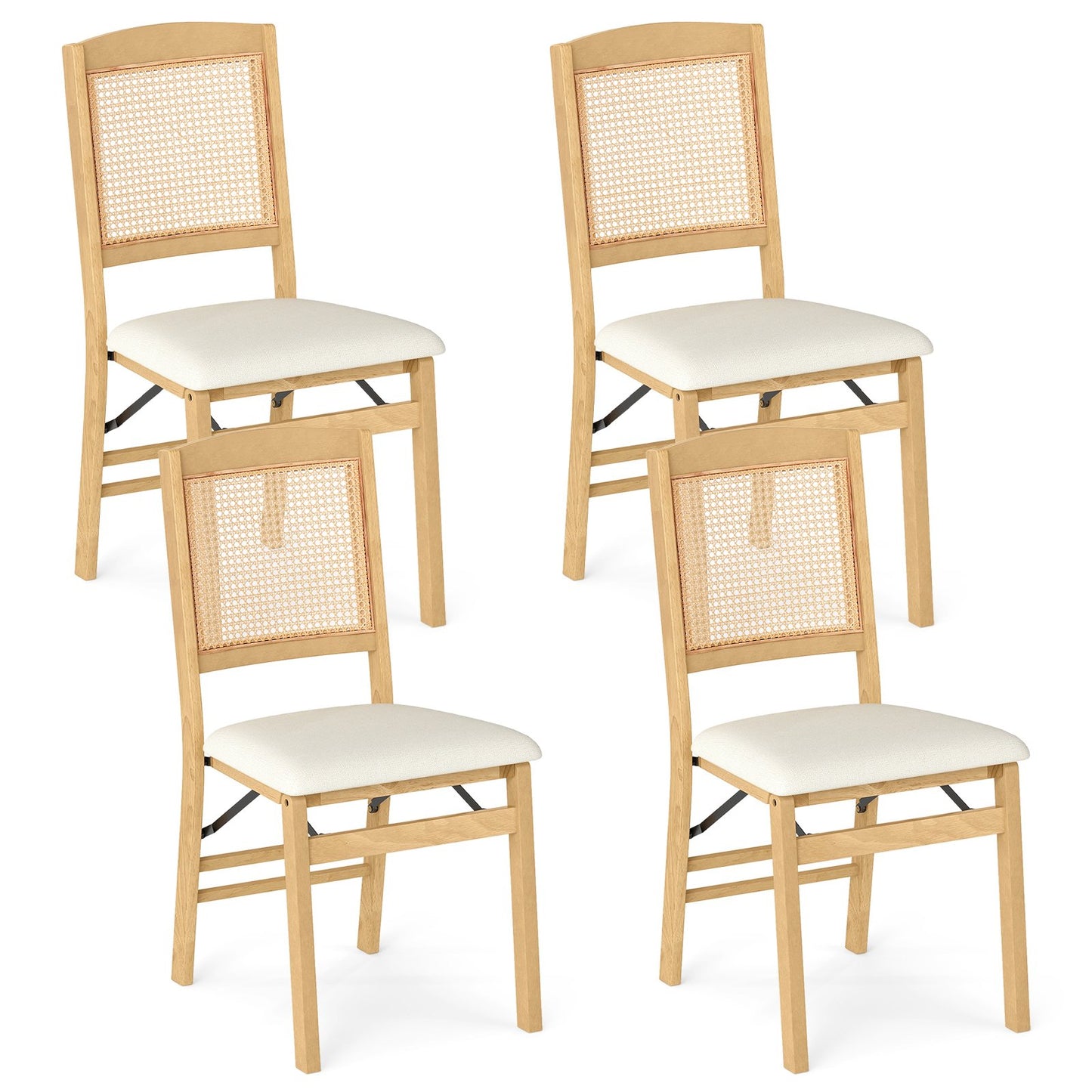 Folding Dining Chairs Set of 4 Rubber Wood Chairs with Linen Padded Seat-Coffee