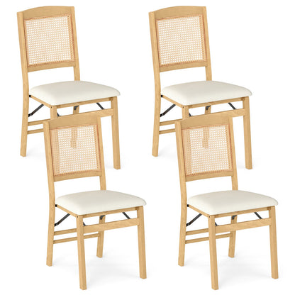 Folding Dining Chairs Set of 4 Rubber Wood Chairs with Linen Padded Seat-Coffee
