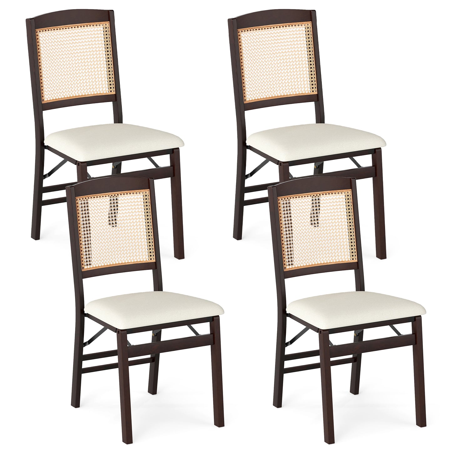 Folding Dining Chairs Set of 4 Rubber Wood Chairs with Linen Padded Seat-Coffee