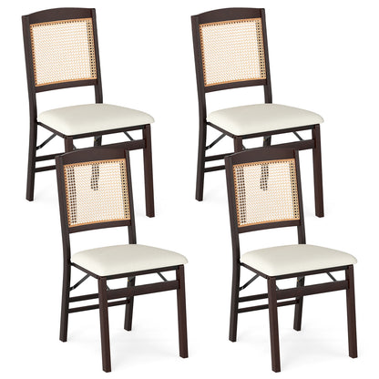 Folding Dining Chairs Set of 4 Rubber Wood Chairs with Linen Padded Seat-Coffee