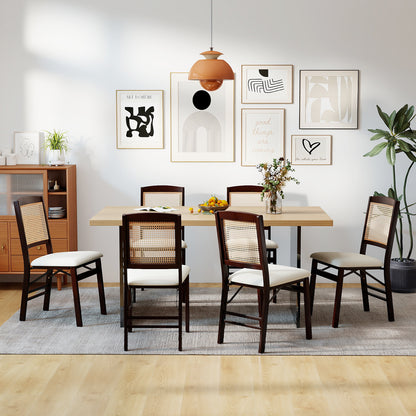 Folding Dining Chairs Set of 4 Rubber Wood Chairs with Linen Padded Seat-Coffee