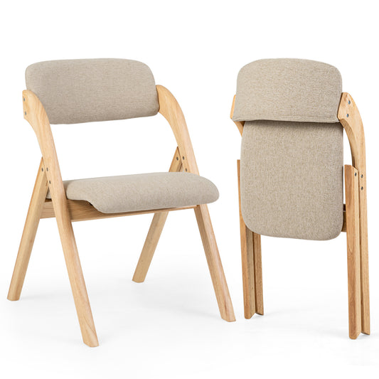 Folding Dining Chairs Set of 2 with Cushion-Beige