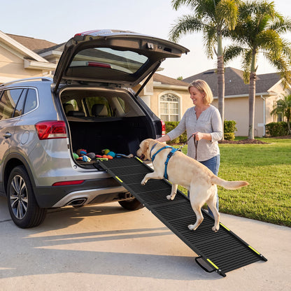 Folding Dog Ramp for Car with Plastic Non-Slip Surface for Large Dogs-Black