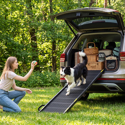 Folding Dog Ramp for Car with Plastic Non-Slip Surface for Large Dogs-Black