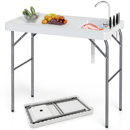 Folding Fish Cleaning Table with Rotatable Faucet & Drainage Hose for Fishing