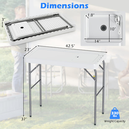 Folding Fish Cleaning Table with Rotatable Faucet & Drainage Hose for Fishing