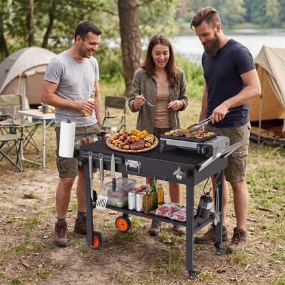 Folding grill cart for 17 and 22 inch griddles with heat-resistant mat, outdoor grill accessory by Wilsons Home Store