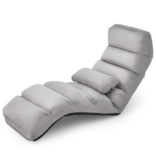 Folding Lazy Sofa Couch with Pillow-Gray