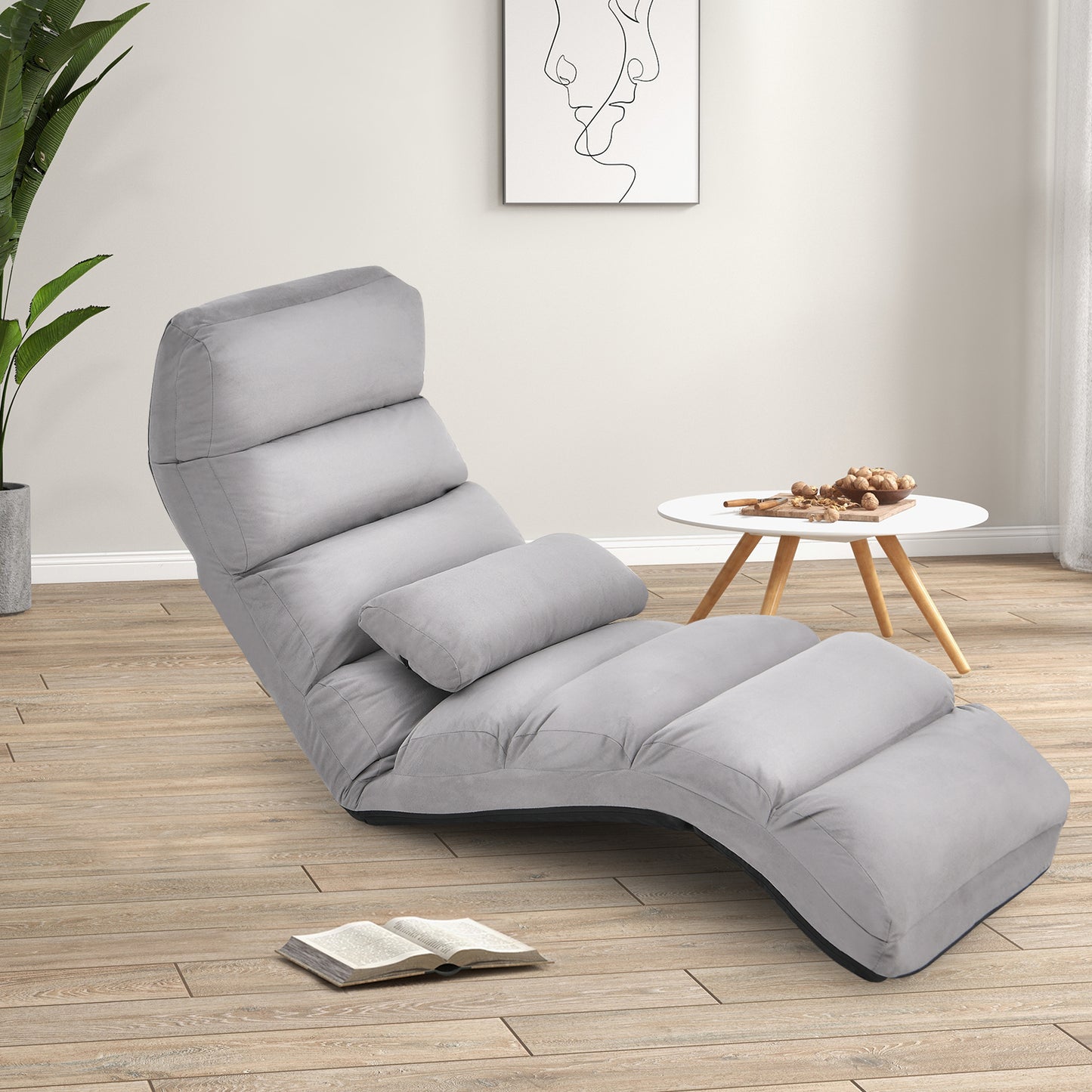 Folding Lazy Sofa Couch with Pillow-Gray