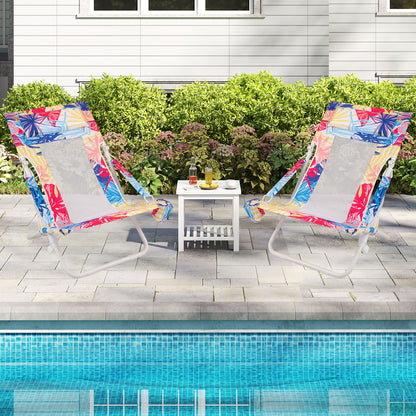 Folding Low Beach Chair Set of 2 Patio Sling Chairs with Padded Head Pillow-Blue