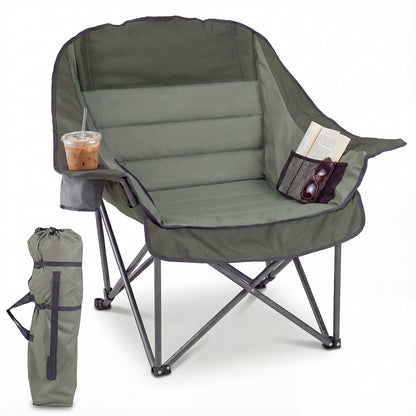 Folding Oversized Camping Chair with Side Pockets and Cup Holder-Green