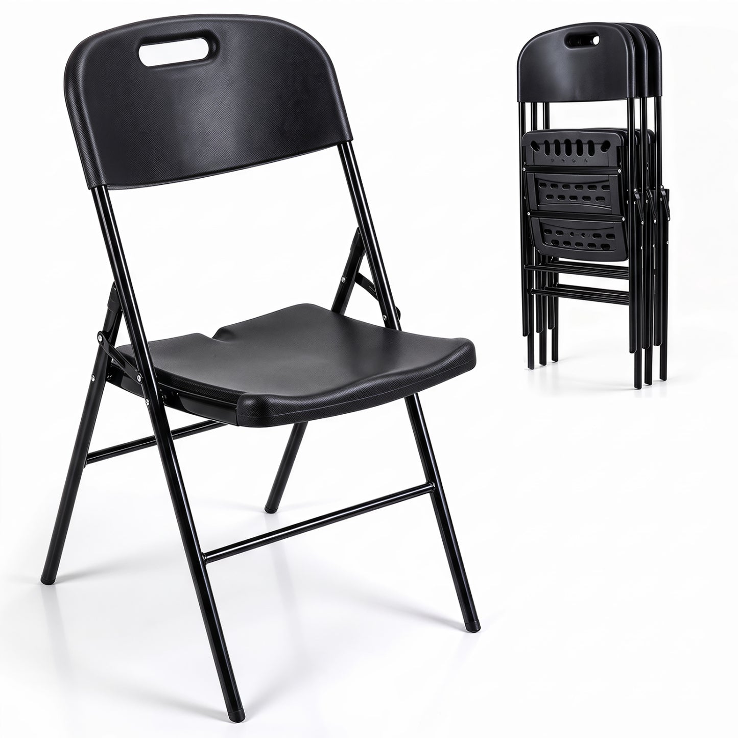 Folding Plastic Chairs 4 Pack w/ HDPE Backrest & Seat 330 LBS for Indoor Outdoor Events-Black