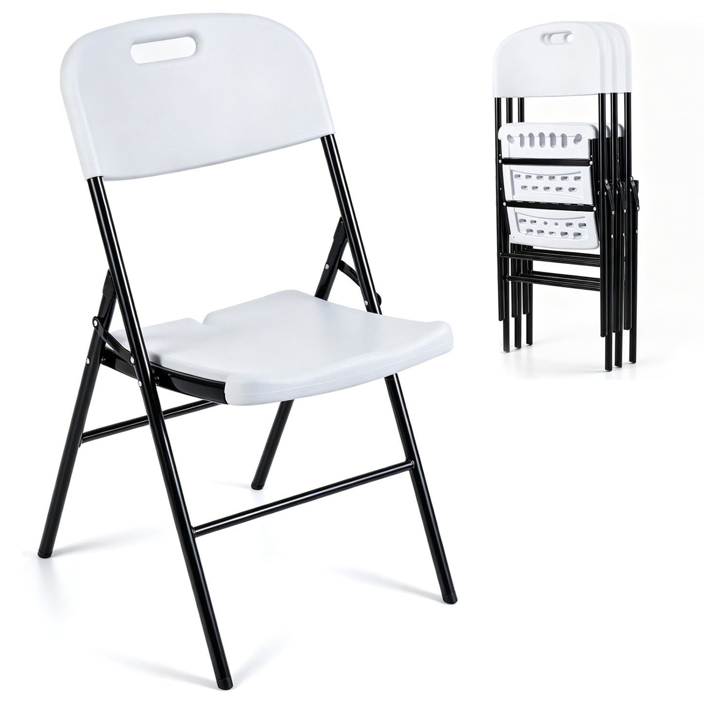 Folding Plastic Chairs 4 Pack w/ HDPE Backrest & Seat 330 LBS for Indoor Outdoor Events-Black
