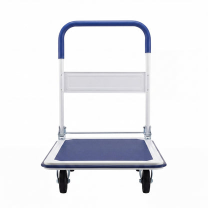 Folding Platform Hand Truck with 4 Wheels & Collapsible Bed for Moving Warehouse-Blue