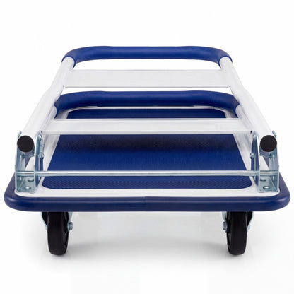 Folding Platform Hand Truck with Collapsible Bed & 4 Wheels for Moving Warehouse-Blue