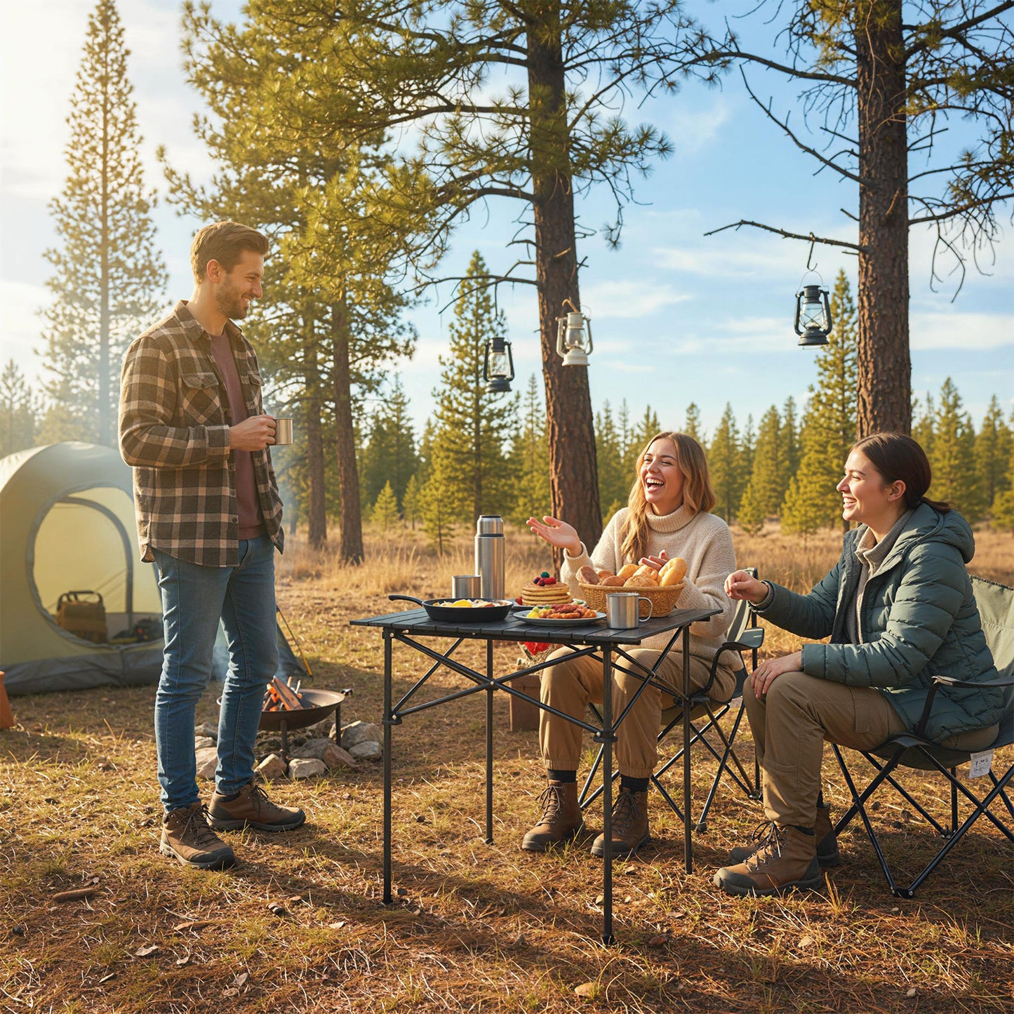 Folding Roll-up Camping Table with Metal Legs-Black
