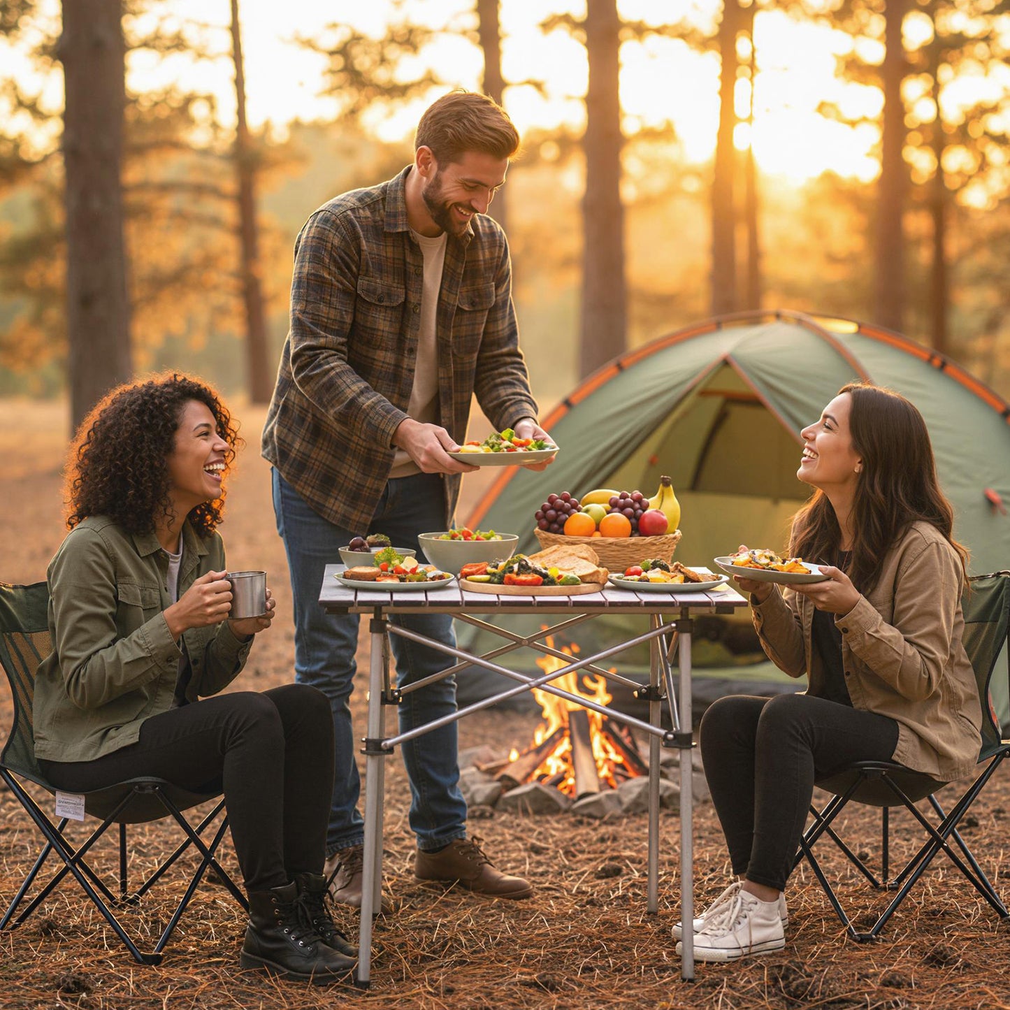 Folding Roll-up Camping Table with Metal Legs-Black