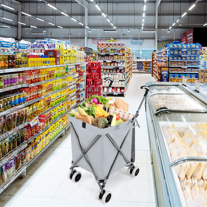 Folding Shopping Utility Cart with Water-Resistant Removable Canvas Bag-Grey