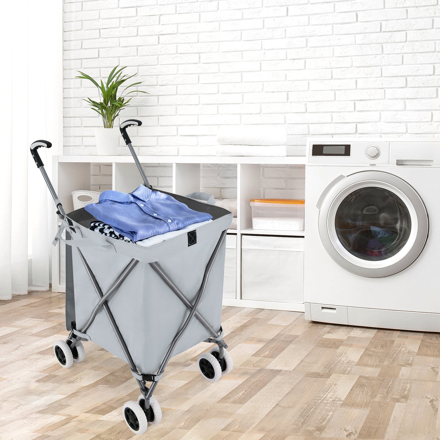 Folding Shopping Utility Cart with Water-Resistant Removable Canvas Bag-Grey
