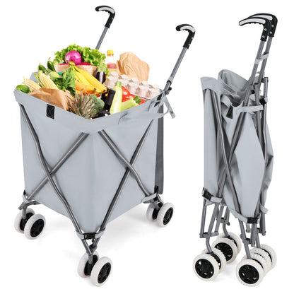 Folding Shopping Utility Cart with Water-Resistant Removable Canvas Bag-Grey