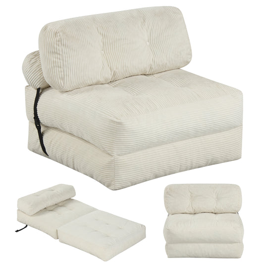 Folding Sofa Bed with Pillow and Back Support for Living Room-Beige