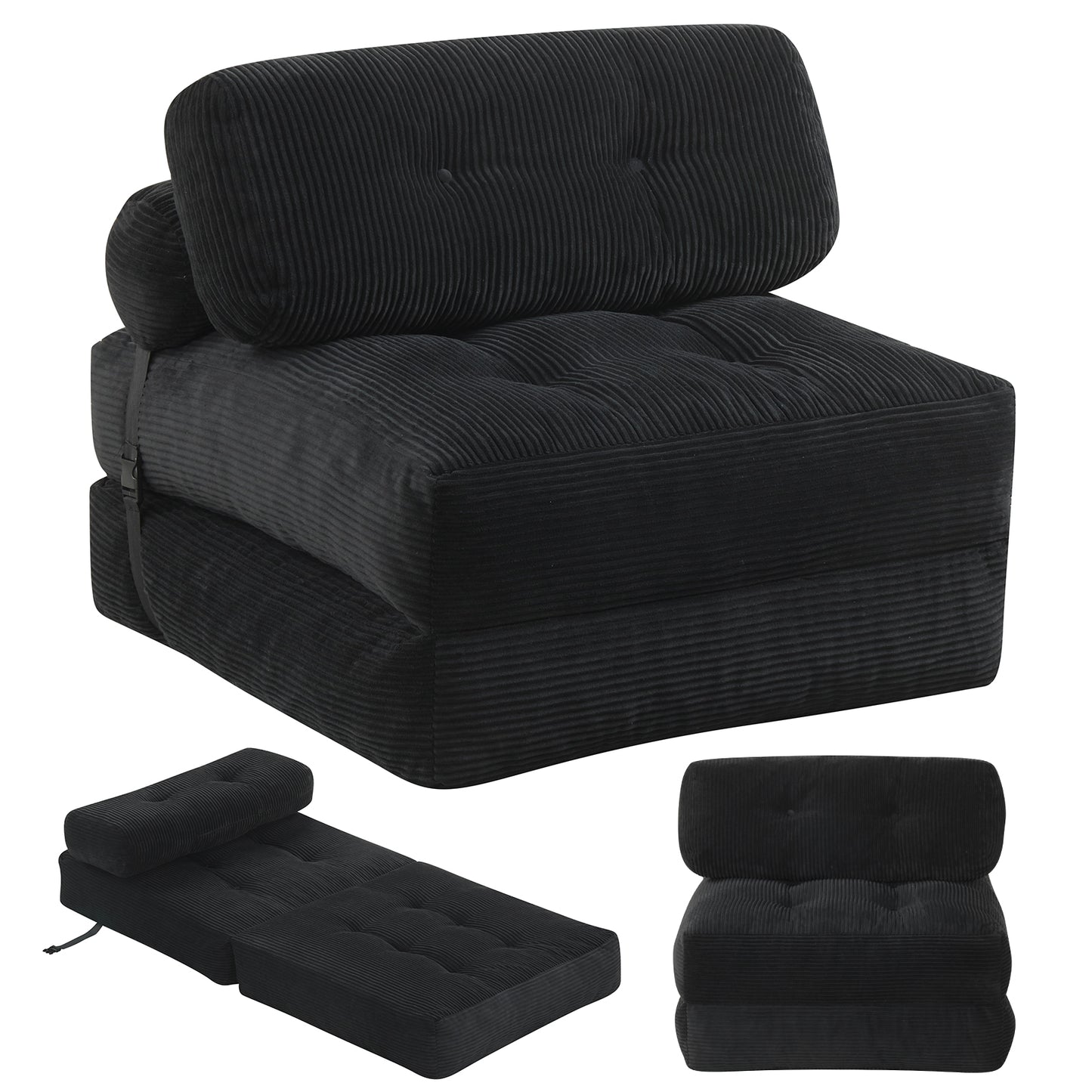 Folding Sofa Bed with Pillow and Back Support for Living Room-Beige