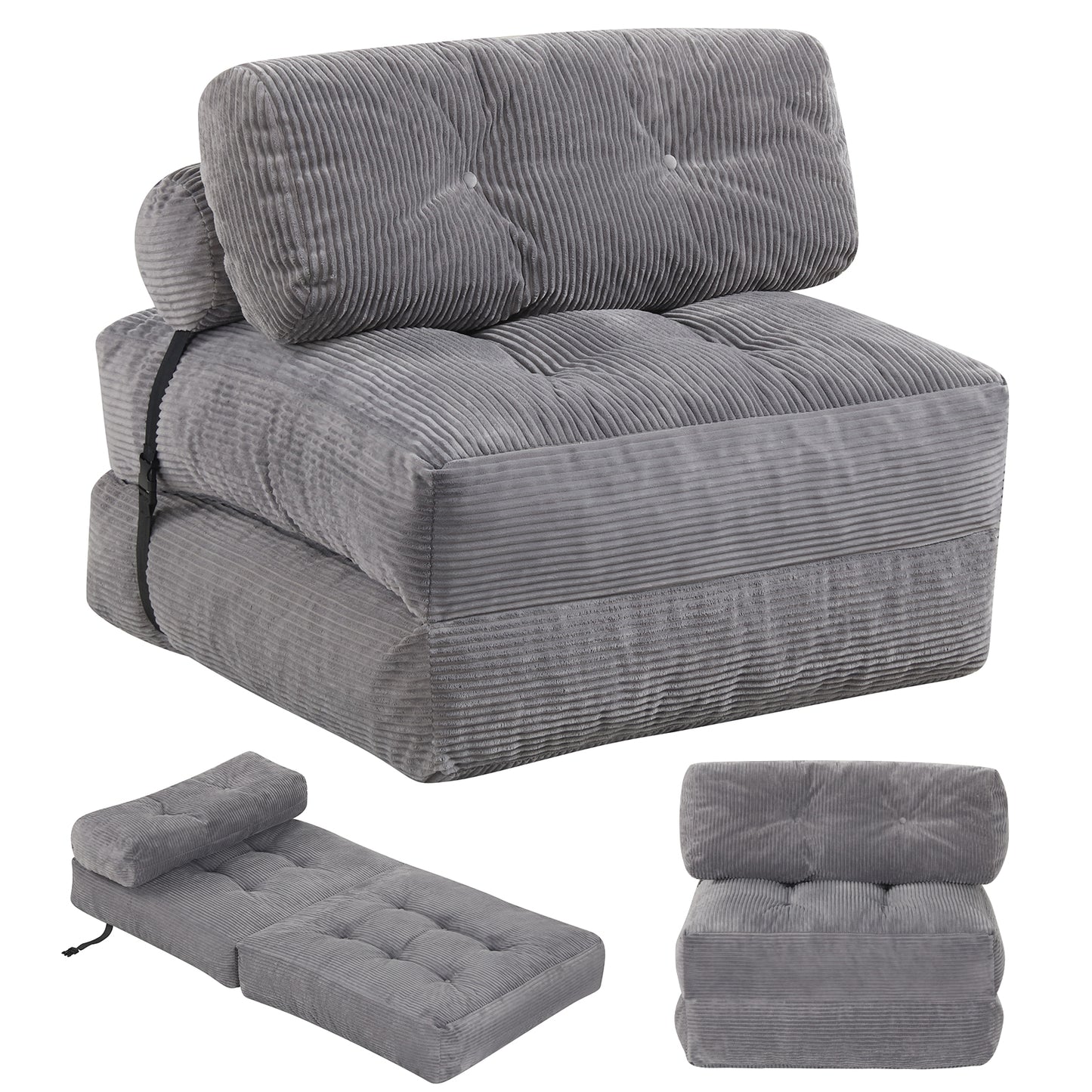 Folding Sofa Bed with Pillow and Back Support for Living Room-Beige