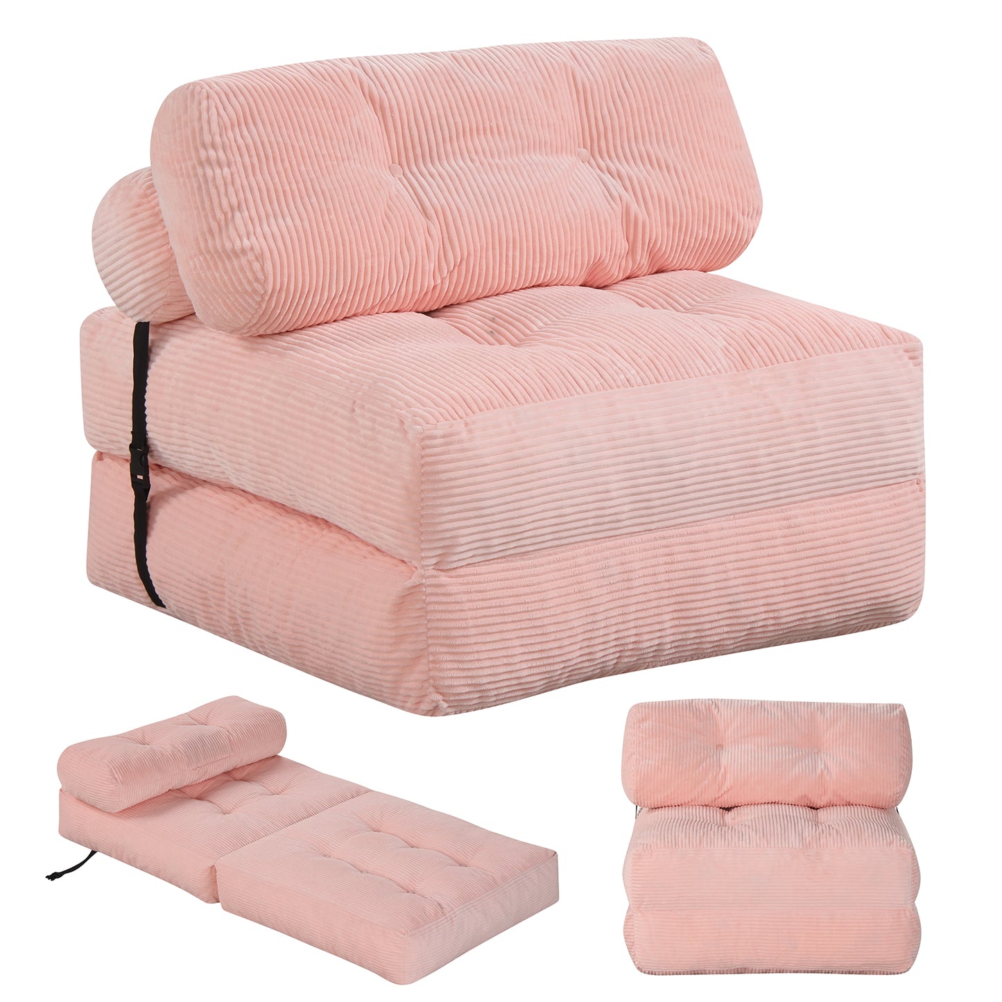 Folding Sofa Bed with Pillow and Back Support for Living Room-Beige