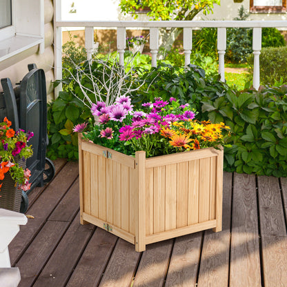 Folding Square Fir Wood Raised Garden Bed with Removable Bottom-Brown