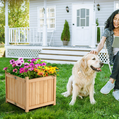 Folding Square Fir Wood Raised Garden Bed with Removable Bottom-Brown