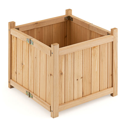 Folding Square Fir Wood Raised Garden Bed with Removable Bottom-Brown