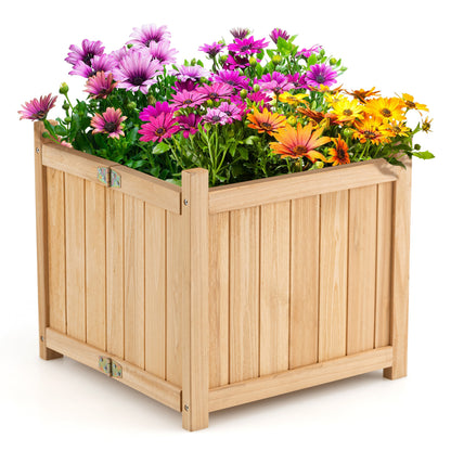 Folding Square Fir Wood Raised Garden Bed with Removable Bottom-Brown