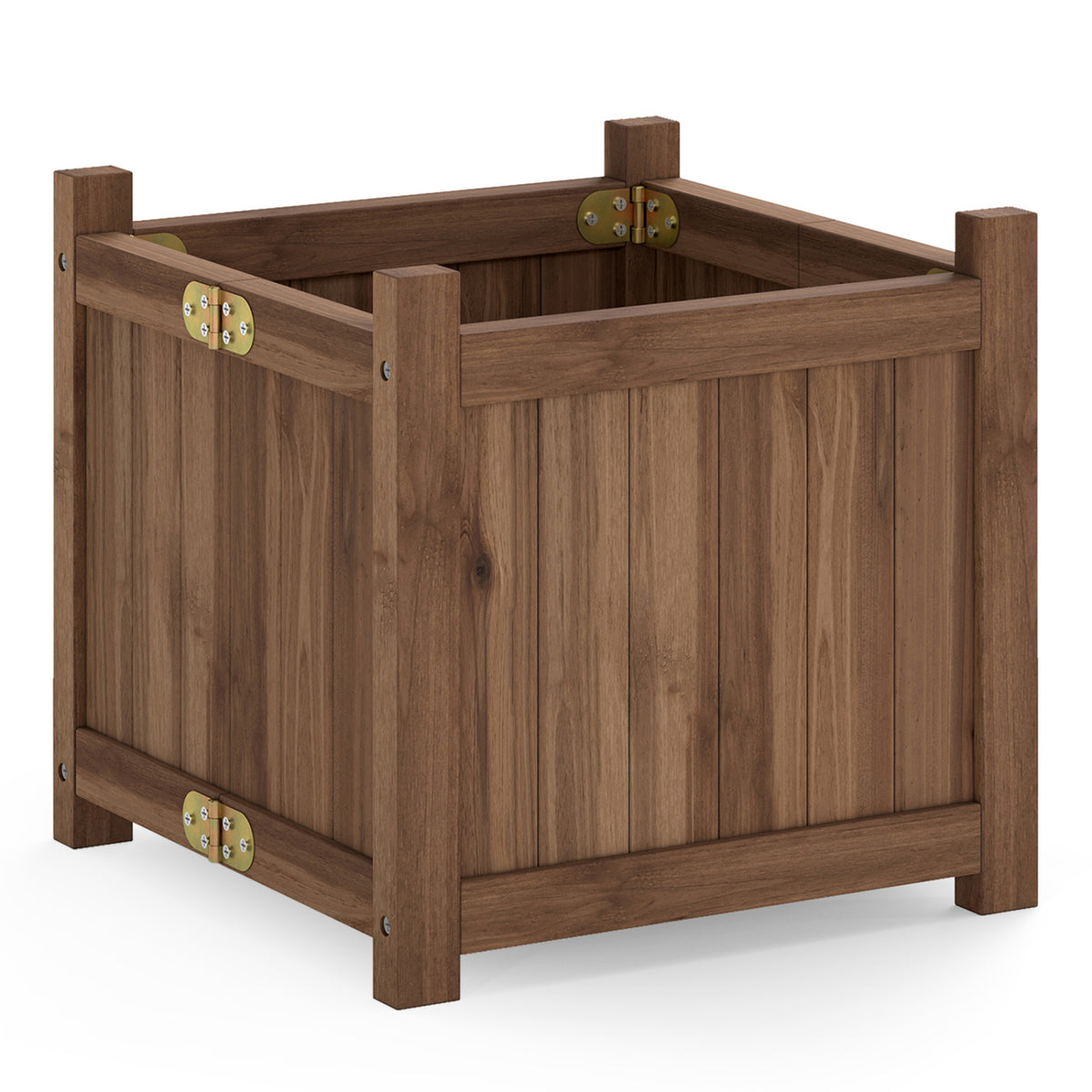 Folding Square Fir Wood Raised Garden Bed with Removable Bottom-Brown