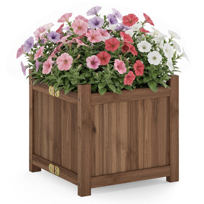 Folding Square Fir Wood Raised Garden Bed with Removable Bottom-Brown