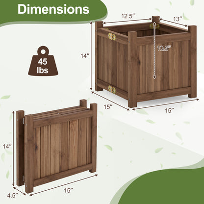 Folding Square Fir Wood Raised Garden Bed with Removable Bottom-Brown